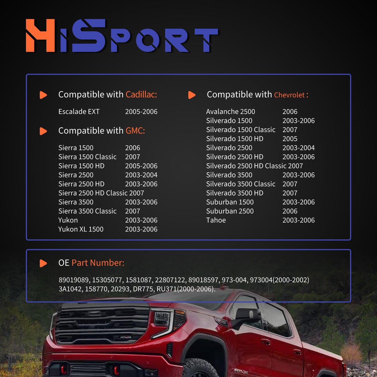 HiSport 89019089 HVAC Blower Motor Resistor Compatible with Cadillac Escalade EXT& Chevrolet Avalanche Silverado Suburban Tahoe & GMC Sierra 1500 2500 3500 Yukon 973-004, 89018597, 22807122, RU371