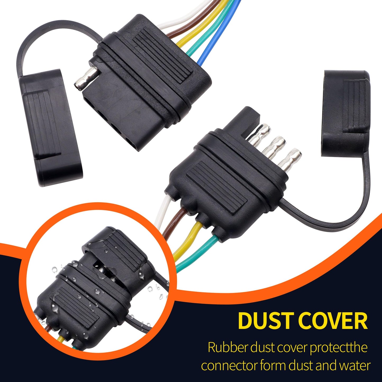 HiSport 4-Way to 5-Way Flat Trailer Wiring Adapter Compatible with Boat Trailer W/Surge Brakes