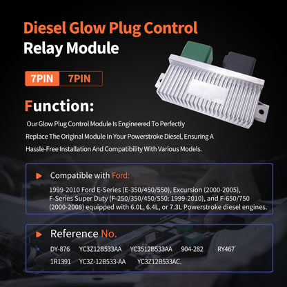 HiSport YC3Z12B533AA Diesel Glow Plug Control Relay Module Glow Plug Switch Compatible with Ford E-350 F-250 F-350 F-450 Super Duty Powerstroke 6.0L 7.3L 6.4L Replacement for 1828565C1 904-282