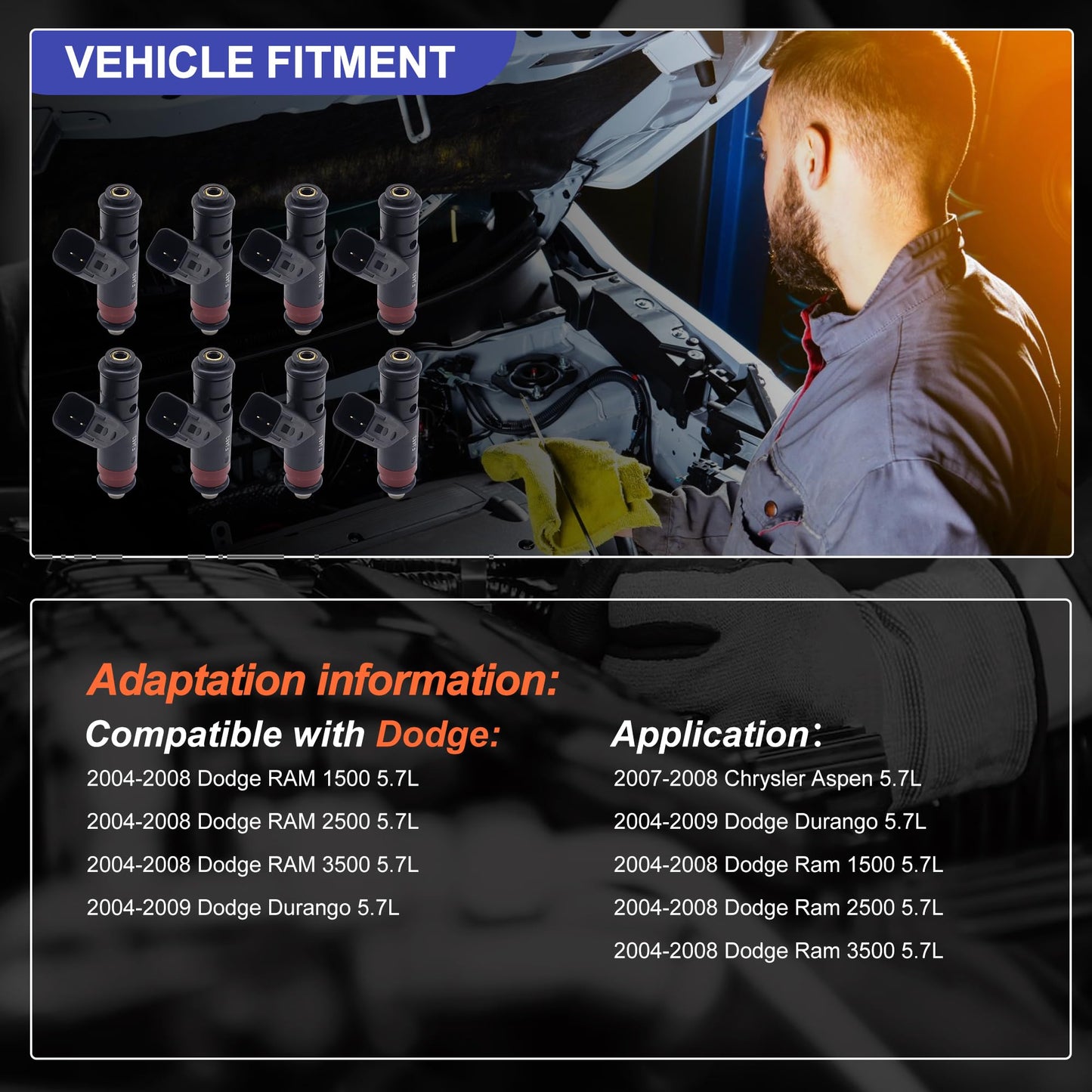 HiSport Fuel Injectors FJ482 8PCS Compatible with Dodge Ram 1500 2500 3500 Durango 2004-2008,Replacement for Chrysler Aspen 2007-2008 5.7L V8