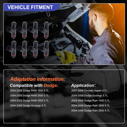 HiSport Fuel Injectors FJ482 8PCS Compatible with Dodge Ram 1500 2500 3500 Durango 2004-2008,Replacement for Chrysler Aspen 2007-2008 5.7L V8