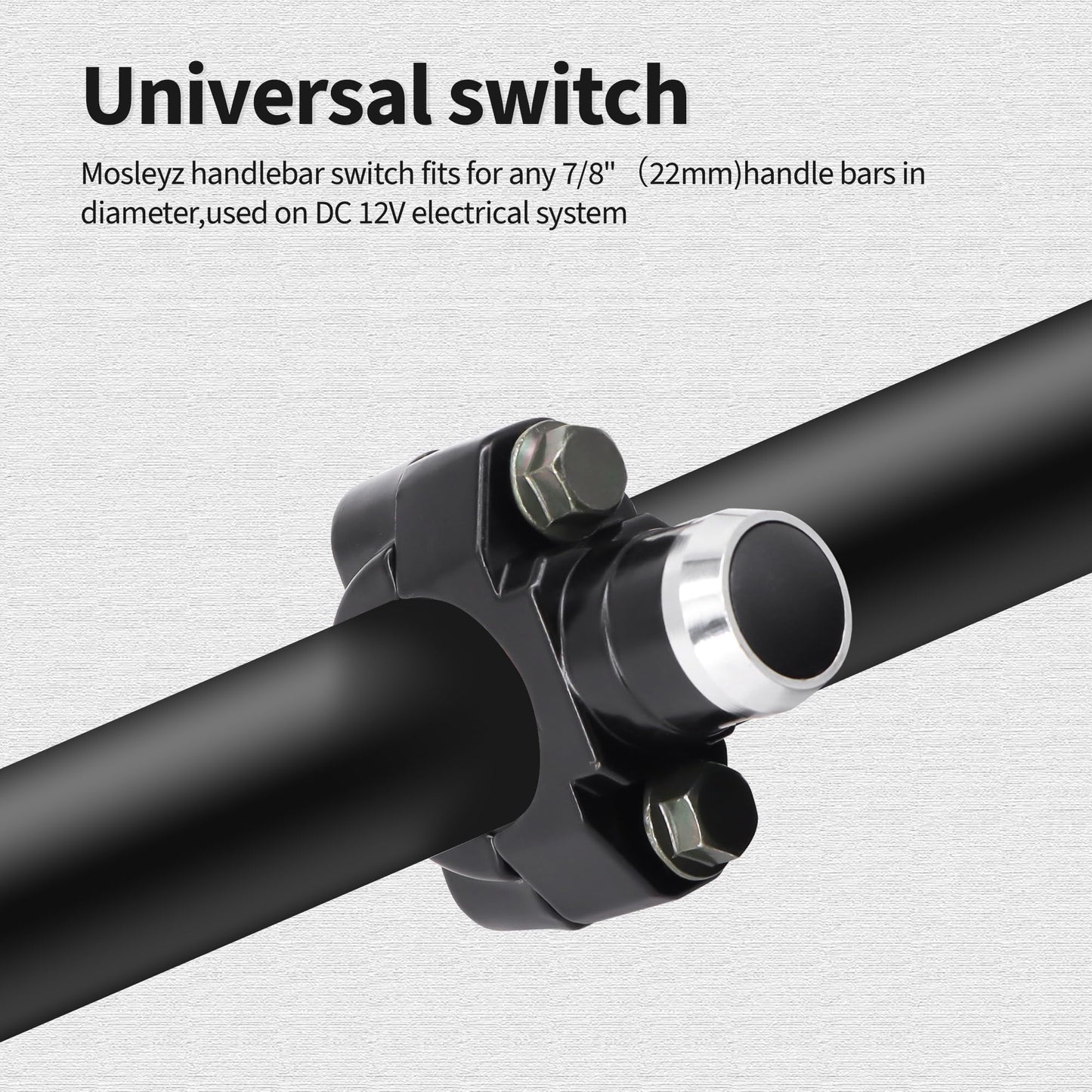 HiSport Aluminum 7/8" Motorcycle Handlebar Control Horn Start/Stop On/Off Switch Button Momentary Action with Two Bullet Connectors Black Button 12V