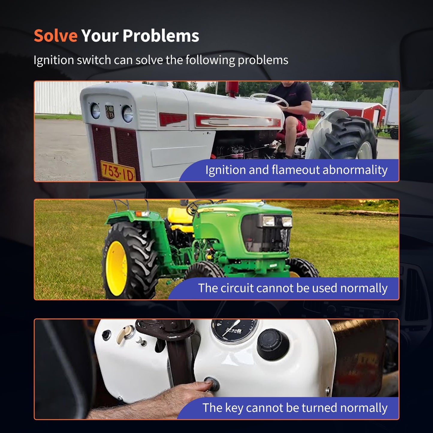 HiSport Ignition Switch W/2 Keys Compatible with Massey Ferguson Tractor 230 231 240 250 253 261 263 JCB 35670 Lucas David Brown 1190 1194 1210 Case 238 248 Starter Part with Cap Replace 3107556R92