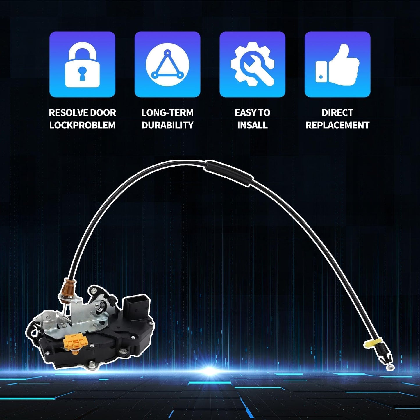 HiSport 22862028 Power Door Lock Latch Actuator with Cable Front Left Driver Side - Compatible with Chevy Silverado 1500 2500HD 3500HD GMC Sierra 2010-2014 - Replaces 931920