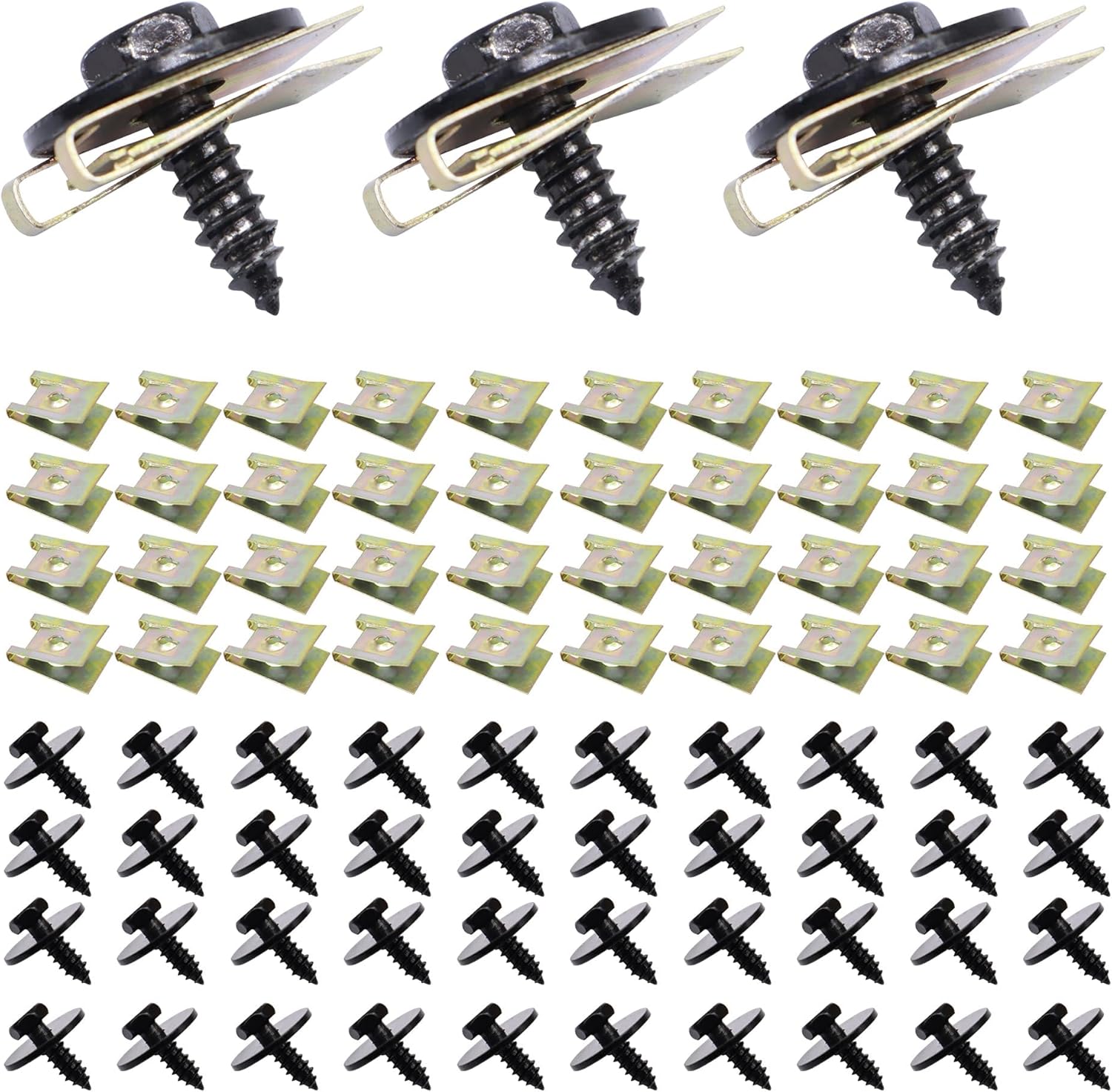 HISports 40 Sätze Blechmutter Schraube Mutter Clip Kit,Kotflügelclip Blechmuttern Befestigung Clips Kotflügel Schraube mit Kotflügel Mutter,Metallschalenclip für Auto