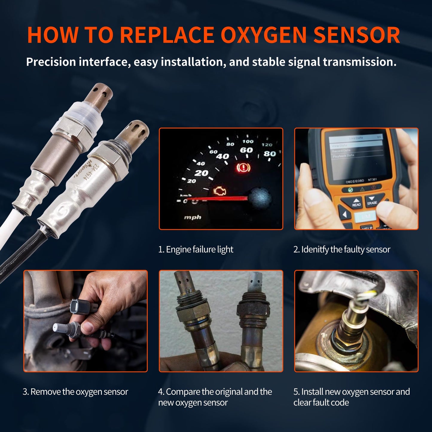 HiSport 4PCS O2 Oxygen sensor 2344940 2344974 Upstream and Downstream - Compatible with Cadillac Escalade Chevy Silverado 1500 Suburban Tahoe GMC Sierra 1500 Yukon XL