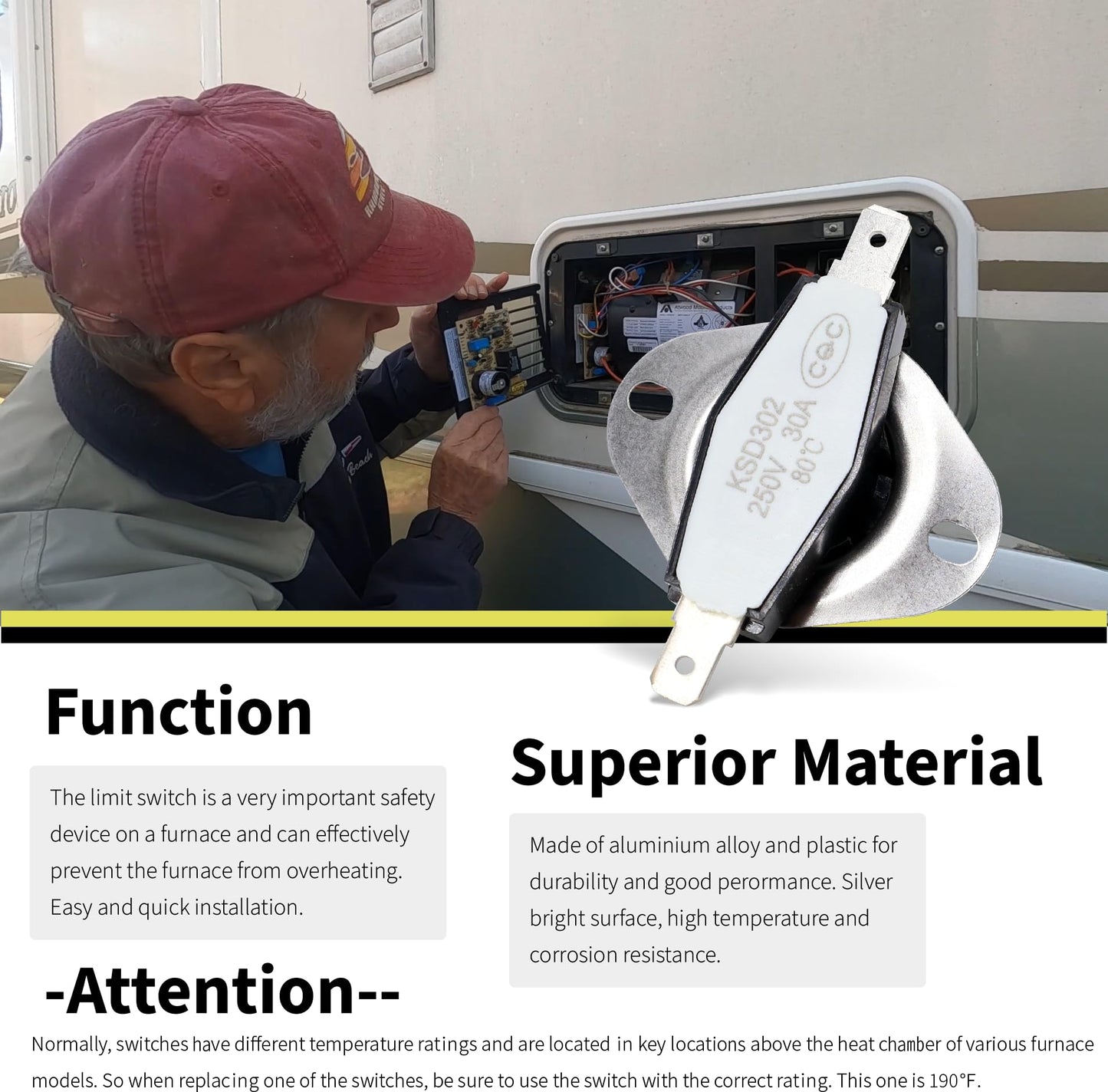 HiSport 230849 RV Furnace Limit Switch - Compatible with Suburban NT-16SE/20SE/24SE/30SE Coleman Mach 1997 RV Furnace