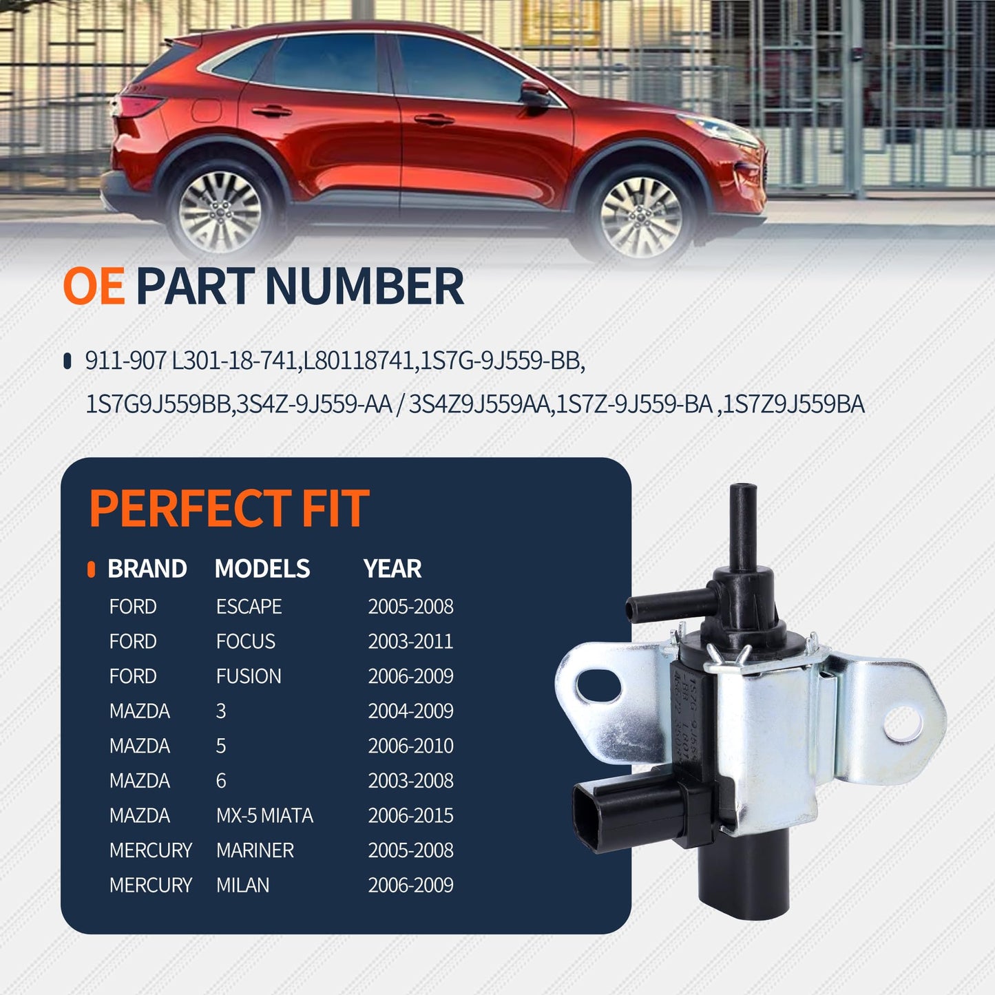 Hisport Intake Manifold Runner Control Valve 911-907 - Compatible with Ford Escape Focus Fusion Mazda 3 5 6 MX-5 Miata Mercury Mariner Milan 2003-2015 - Replaces L301-18-741 L80118741 1S7G-9J559-BB