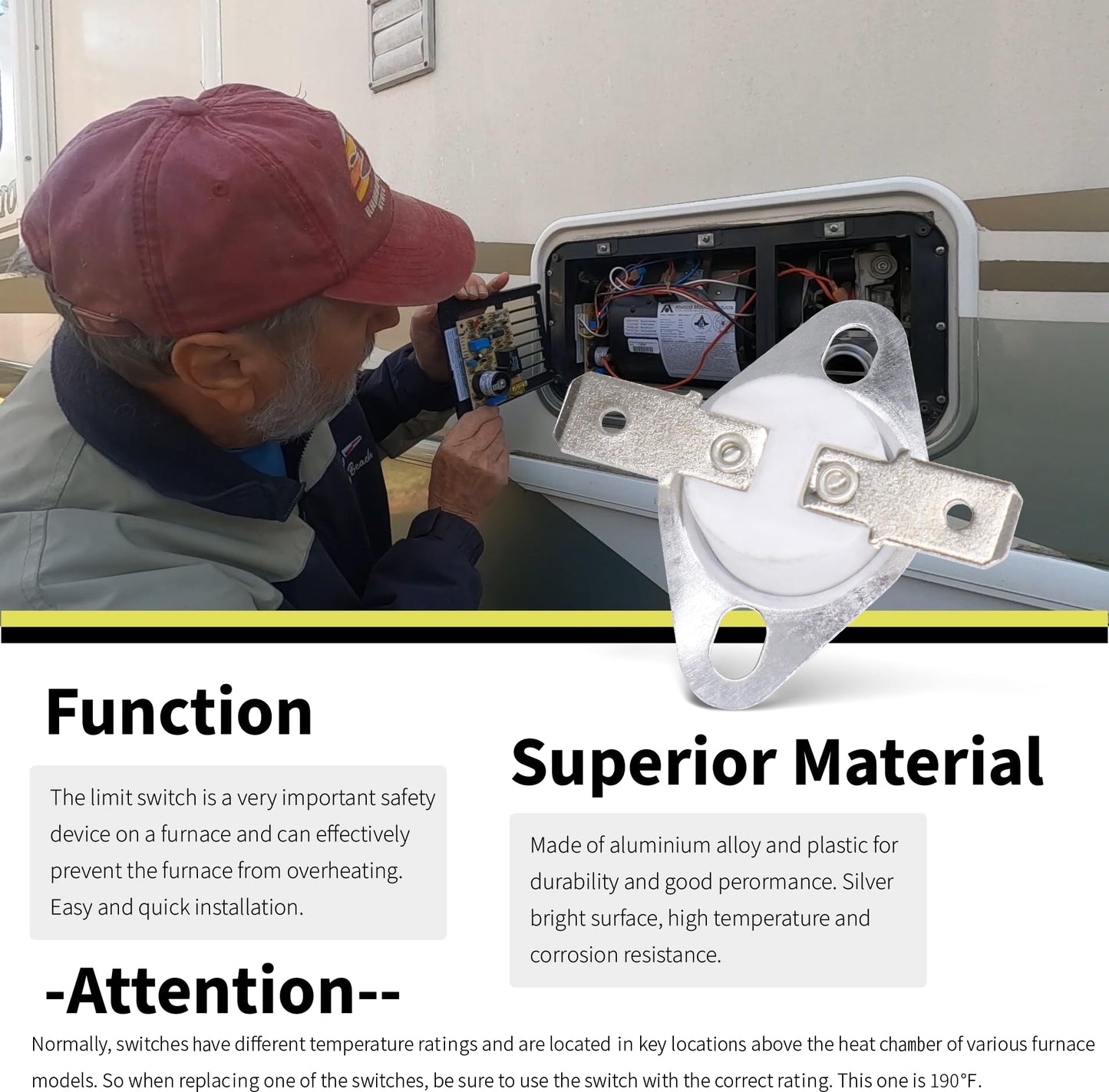 HiSport 37022 Furnace Thermostats Limit Switch 2PCS - Compatible with Atwood Hydroflame RV Furnaces 8516-III 8516-IV 8520-III 8520-IV 8525-III 8525-IV 8531-III 8531-IV 8535-III 190¨H