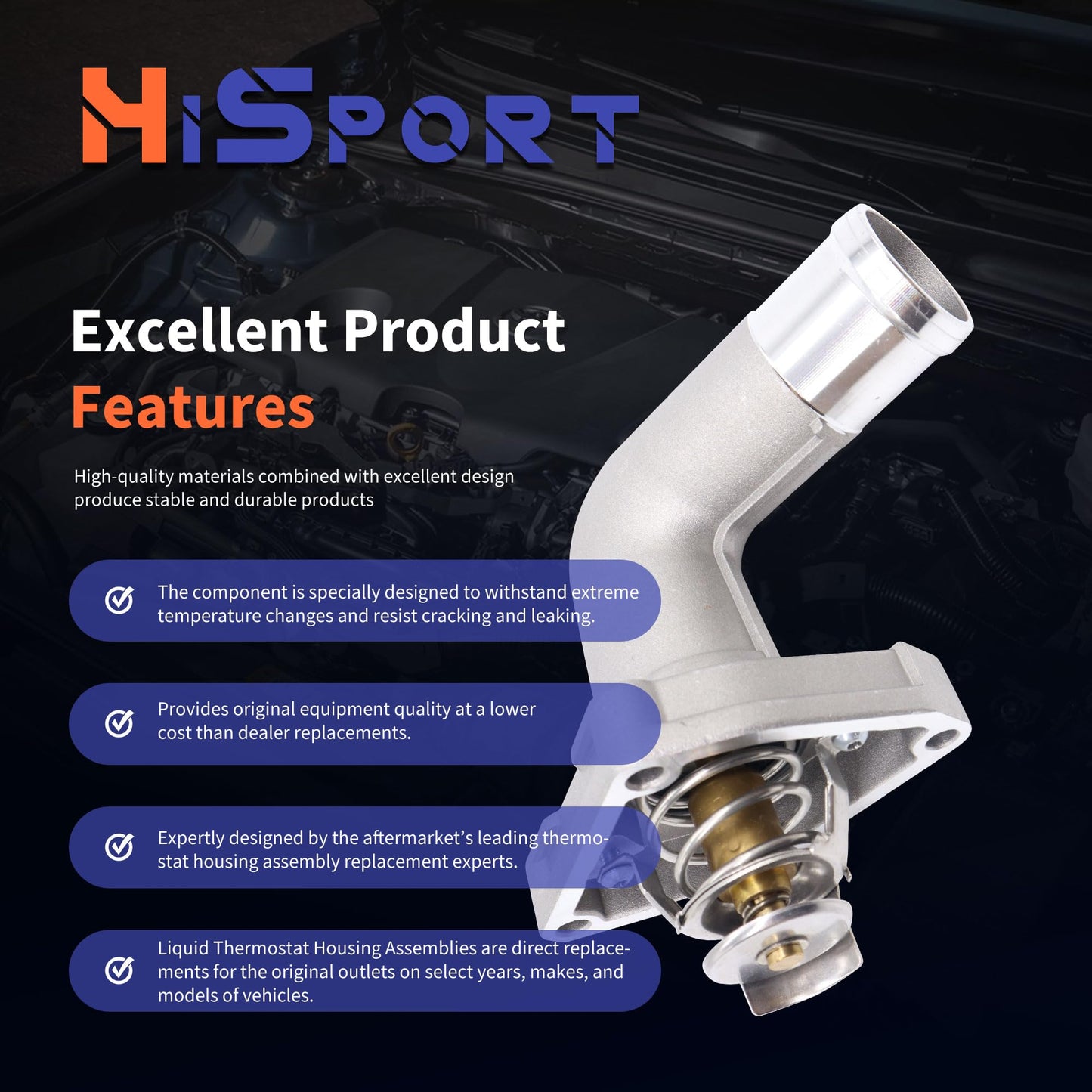 HiSport Engine Coolant Thermostat Housing Assembly - Compatible with Infiniti JX35 QX60 Nissan Altima Maxima Murano Pathfinder Quest Replace 212009HP0A 21200JA10A