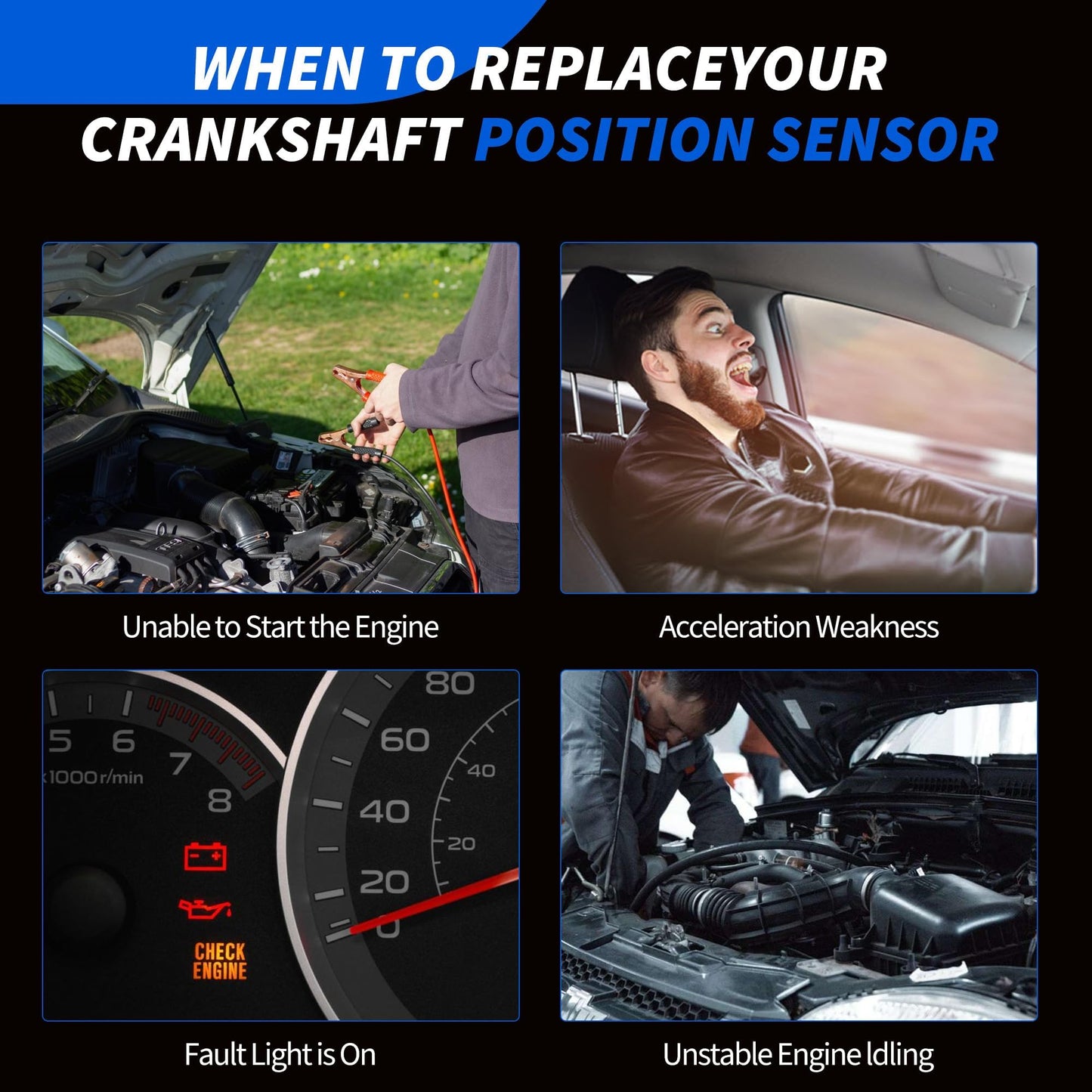 HiSport PC376 37500-PNA-003 Engine Crank Crankshaft Position Sensor CPS Compatible with Honda Civic 2002 2003 2004 2005 2006-2011, CR-V 2002-2009 & Acura CSX 2007-2011, RSX 2002-2006, 1.3L 2.0L 2.4L