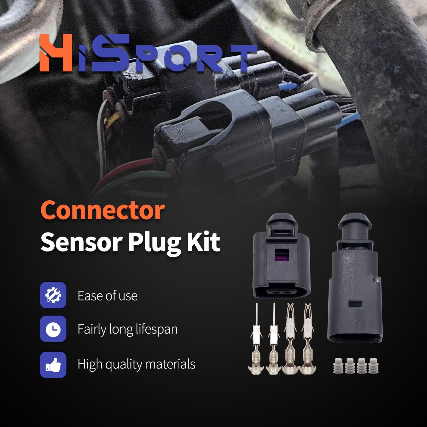 HiSport Connector Sensor Plug Adapter Plug Clip Kit - Compatible with Audi A3 A4 A5 A6 A7 A8 Q3 Q5 Q7 Volkswagen Beetle E-Golf Porsche Boxster Rabbit Replaces 1J0973702 8Z0820535 6RD820535