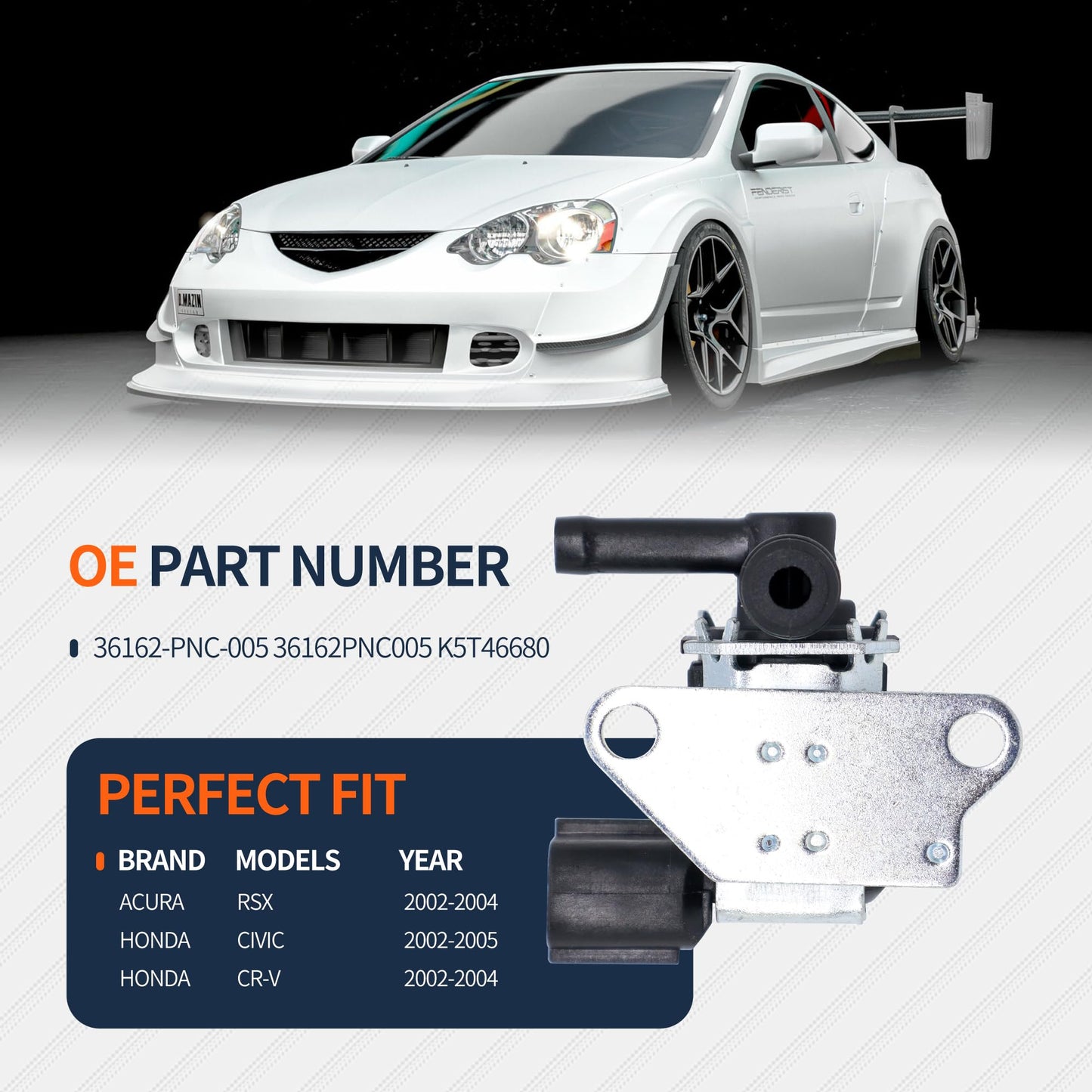 HiSport 36162-PNC-005 Vapor Canister Purge Solenoid Valve - Compatible with Acura RSX 2002-2004 Honda Civic 2002-2005 CR-V 2002-2004 - Replaces K5T46680