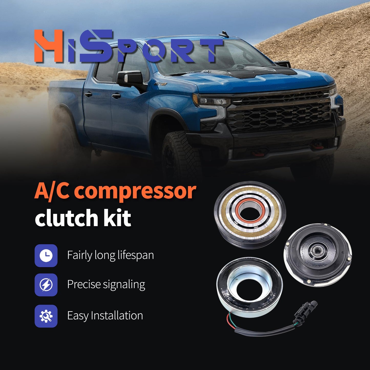 HiSport Air Conditioner AC Compressor Clutch Kit Compatible with Chevrolet Silverado 2500 3500 HD 2015-2021, Replacement for GMC Sierra 2500 HD 2015-2021, Sierra 3500 HD 2015-2019 2021, V8 6.6L