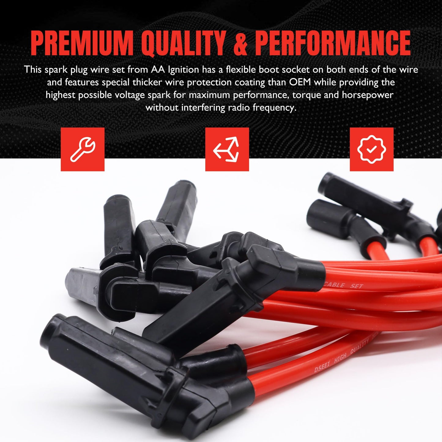 HiSport Spark Plug Wire Set Compatible with Chevy GMC VORTEC LS1 4.8L 5.3L 6.0L 10.5MM 1999-2006 Ignition Wire Set Replacement for Accel9059 9748RR 89018056