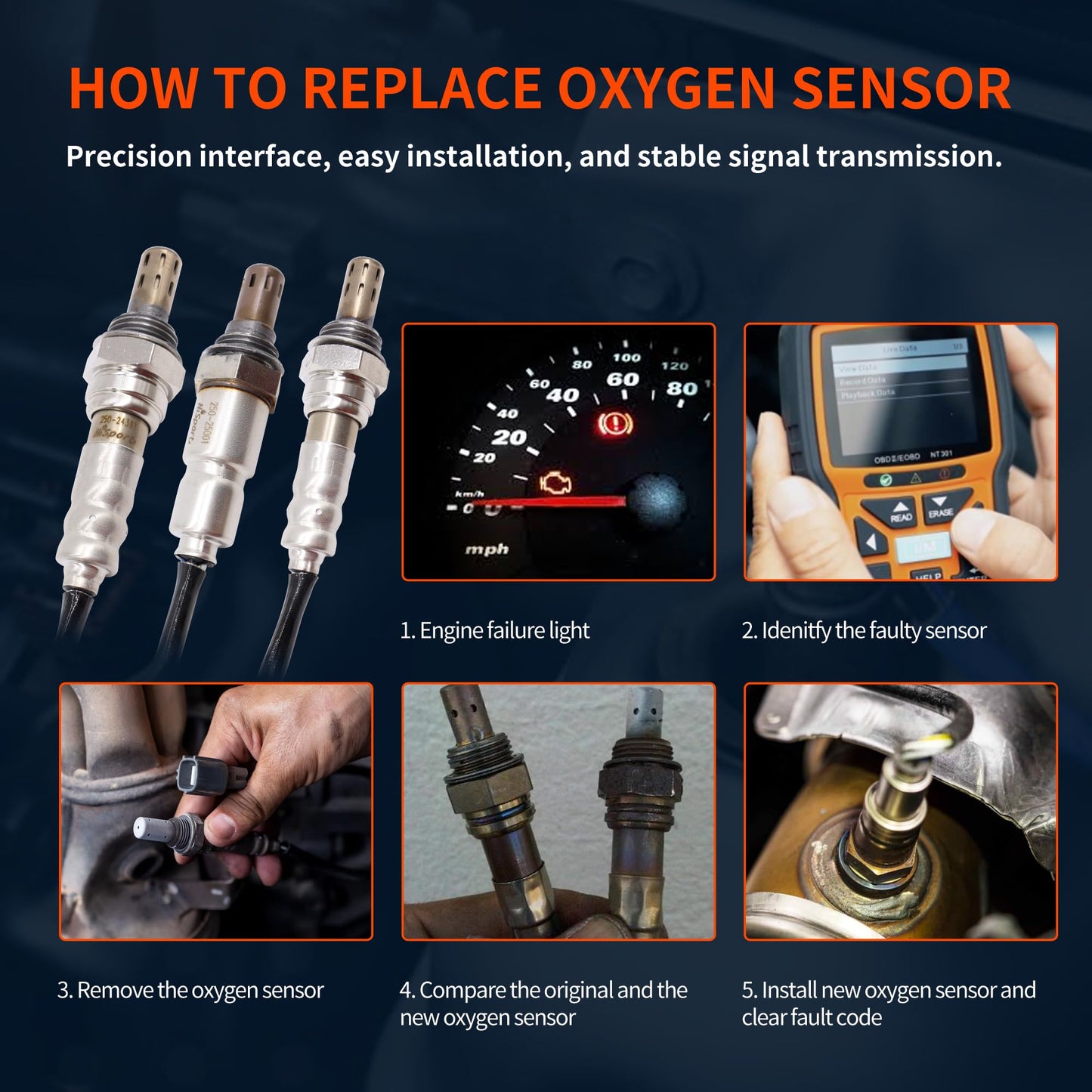 HiSport 4PCS O2 Oxygen Sensor - Compatible with Acura MDX RL TL Honda Accord Odyssey Pilot Ridgeline Upstream Downstream Replace 25024346 25024391 25025001