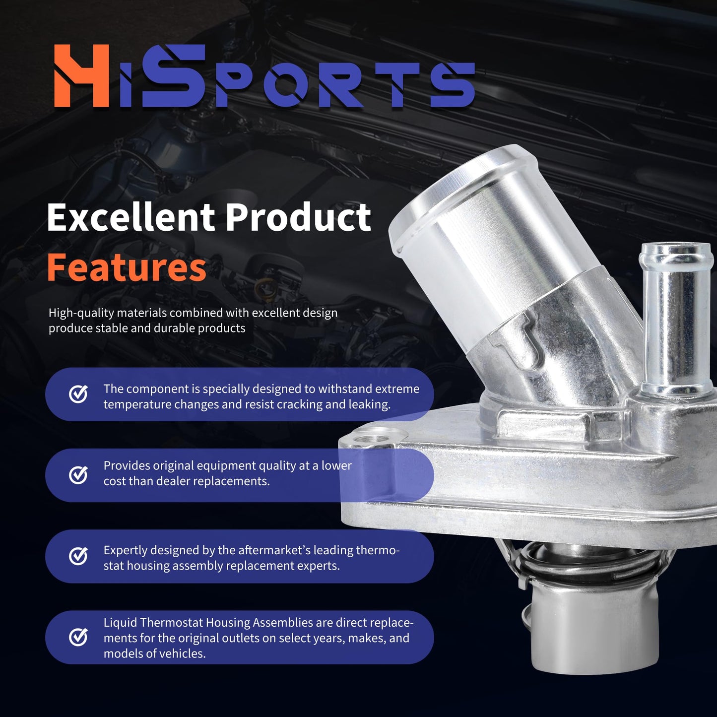 HiSport Thermostat Assembly - Compatible with Infiniti M35 FX35 G35 M45 QX4 Q45 | Nissan NV1500 NV2500 NV3500 Frontier Pathfinder Xterra 350Z | Suzuki Equator - Replace 21200-31U1B