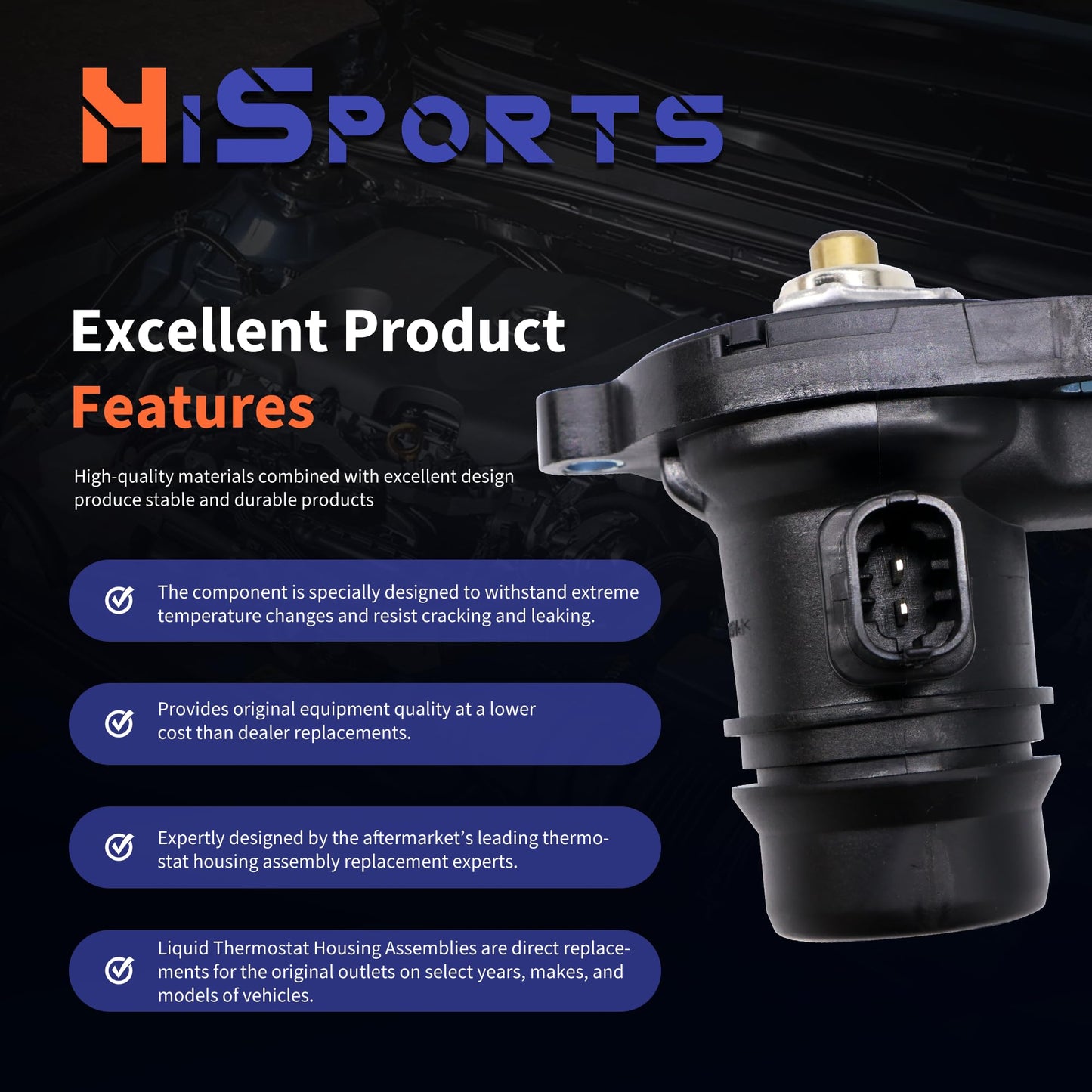 HiSport Engine Coolant Thermostat Housing Assembly - Compatible with Buick Encore 2013-2021 | Chevy Cruze 2011-2015 Cruze Limited 2016 Sonic 2012-2020 Trax 2013-2021 - Replace 902-808