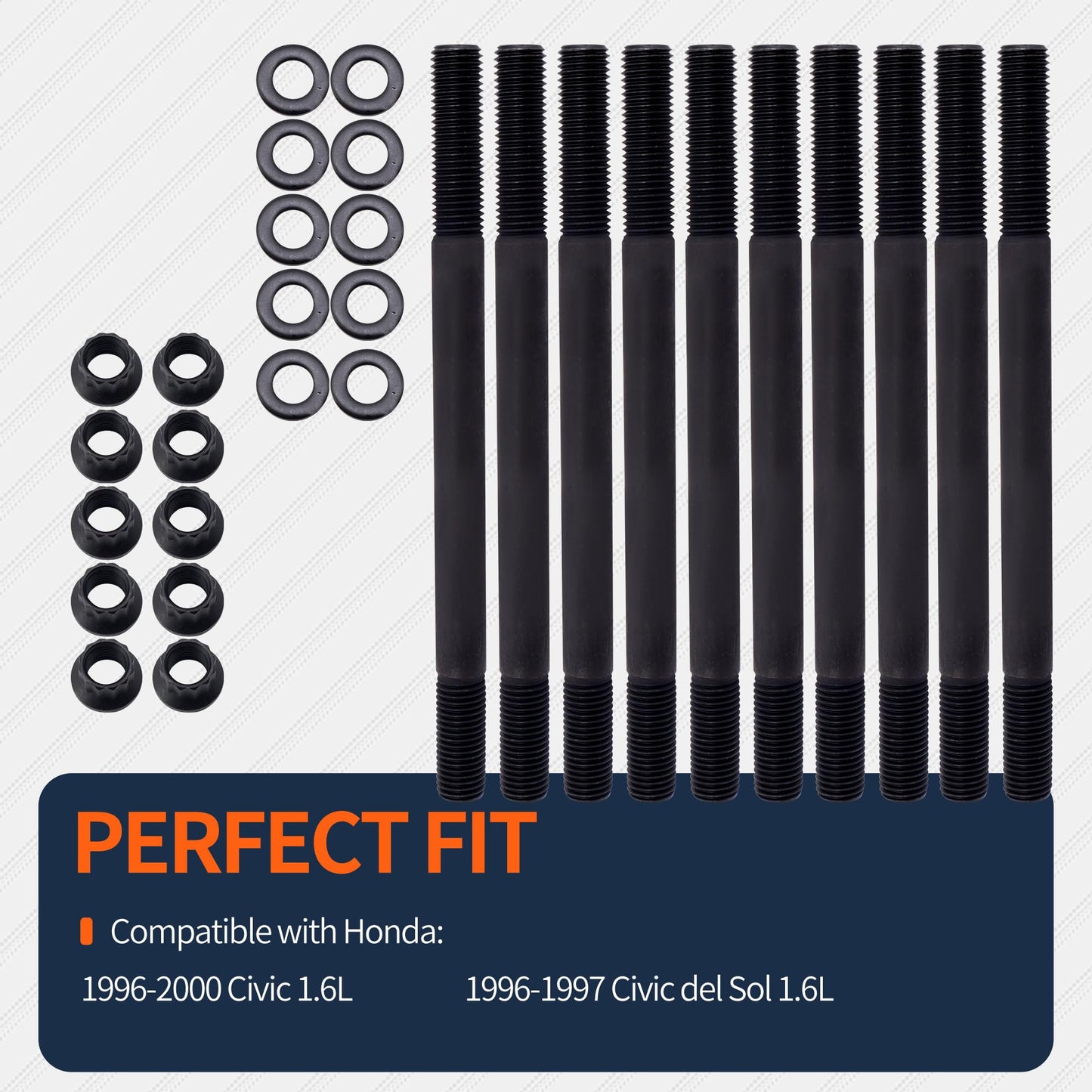 HiSport 208-4305 Cylinder Head Stud Bolt Kit - Compatible with Honda Civic 1.6L 1996-2000 Civic del Sol 1.6L 1996-1997 D16Y7 D16Y8 SOHC
