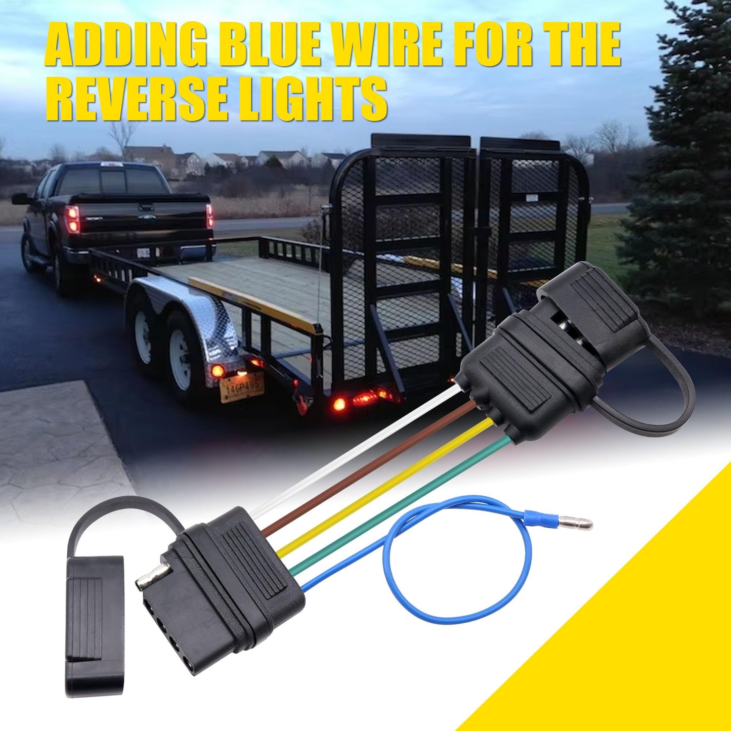 HiSport 4-Way to 5-Way Flat Trailer Wiring Adapter Compatible with Boat Trailer W/Surge Brakes
