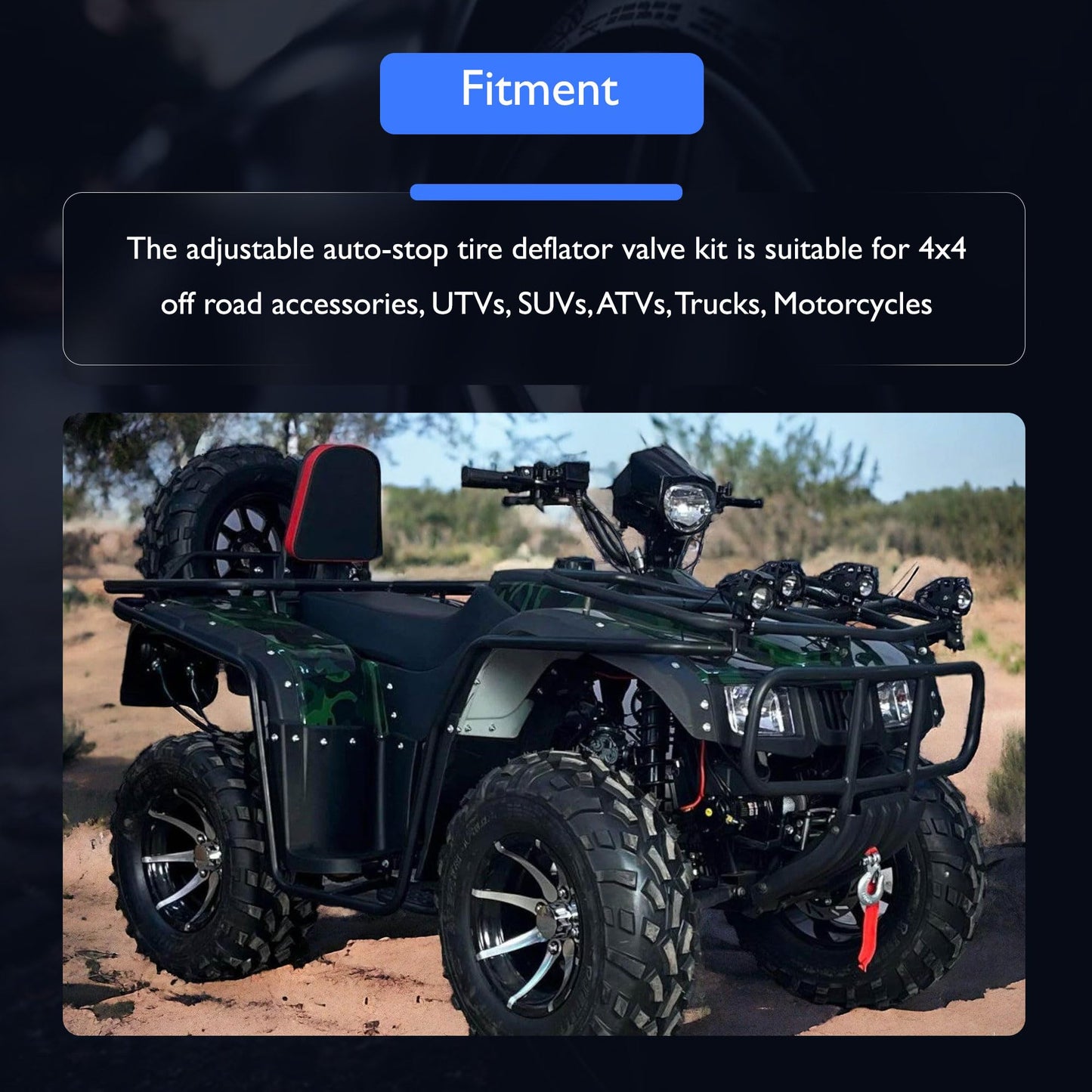 HiSport Adjustable Auto-Stop Tire Deflator Valve Kit - 4 Pcs 10-30 PSI Screw-on Tyre Air Down Tool for Offroad 4x4 Compatible with Jeeps Trucks, Motorcycles