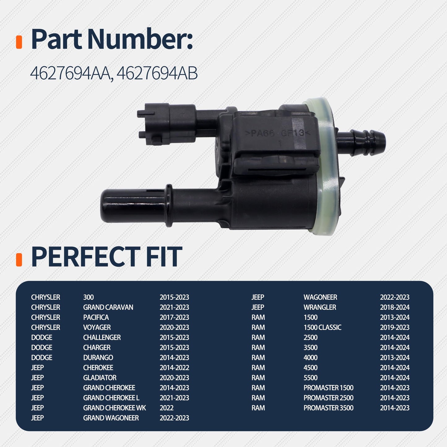 Hisport 911-410 Vapor Canister Purge Valve - Compatible with CHRYSLER DODGE JEEP RAM - Replaces 4627694AA 4627694AB