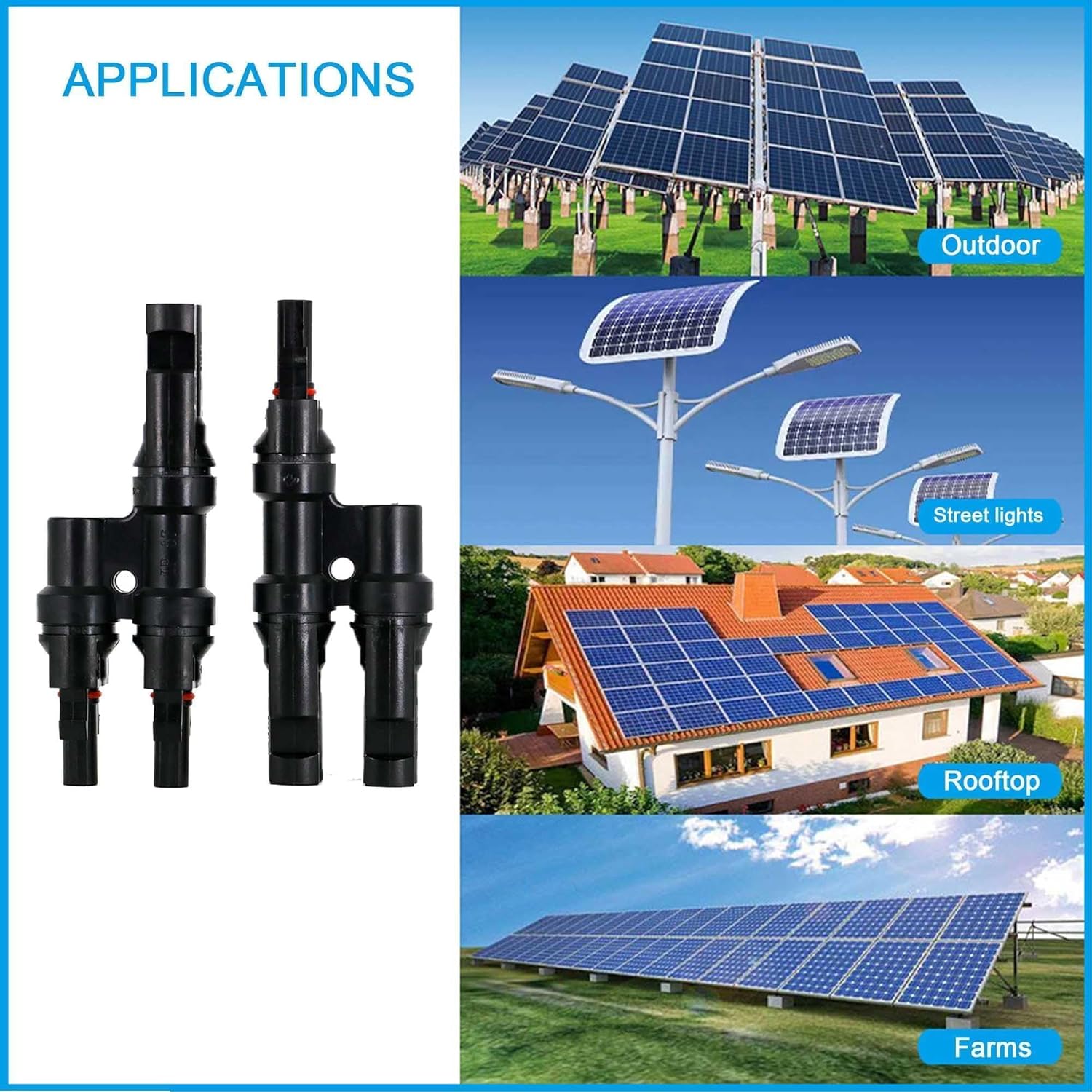 HISports Photovoltaic T-Branch Connector 1 to 2,Solar Panel Connector 1000V 1 in 2,Solar Panel Cable Connector,Solar Connector,Photovoltaic Connector, Black