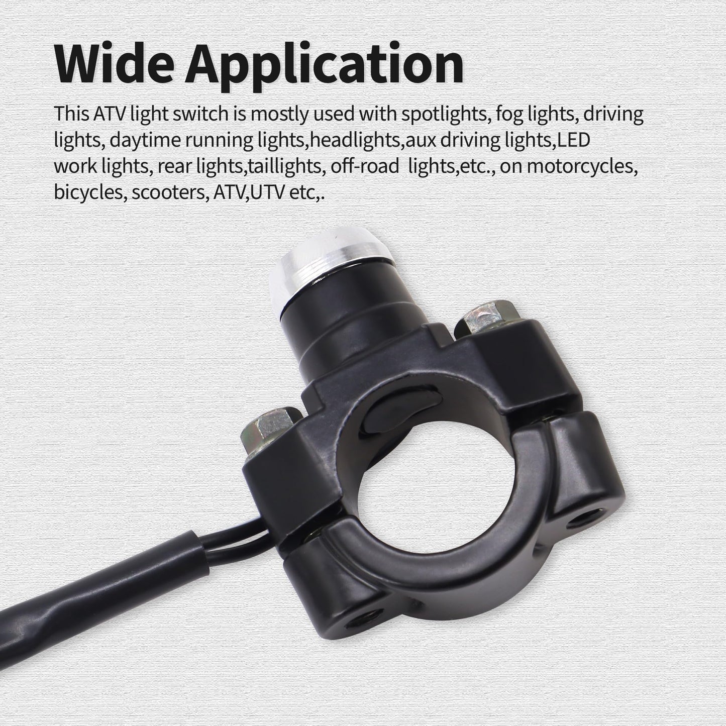 HiSport Aluminum 7/8" Motorcycle Handlebar Control Horn Start/Stop On/Off Switch Button Momentary Action with Two Bullet Connectors Black Button 12V