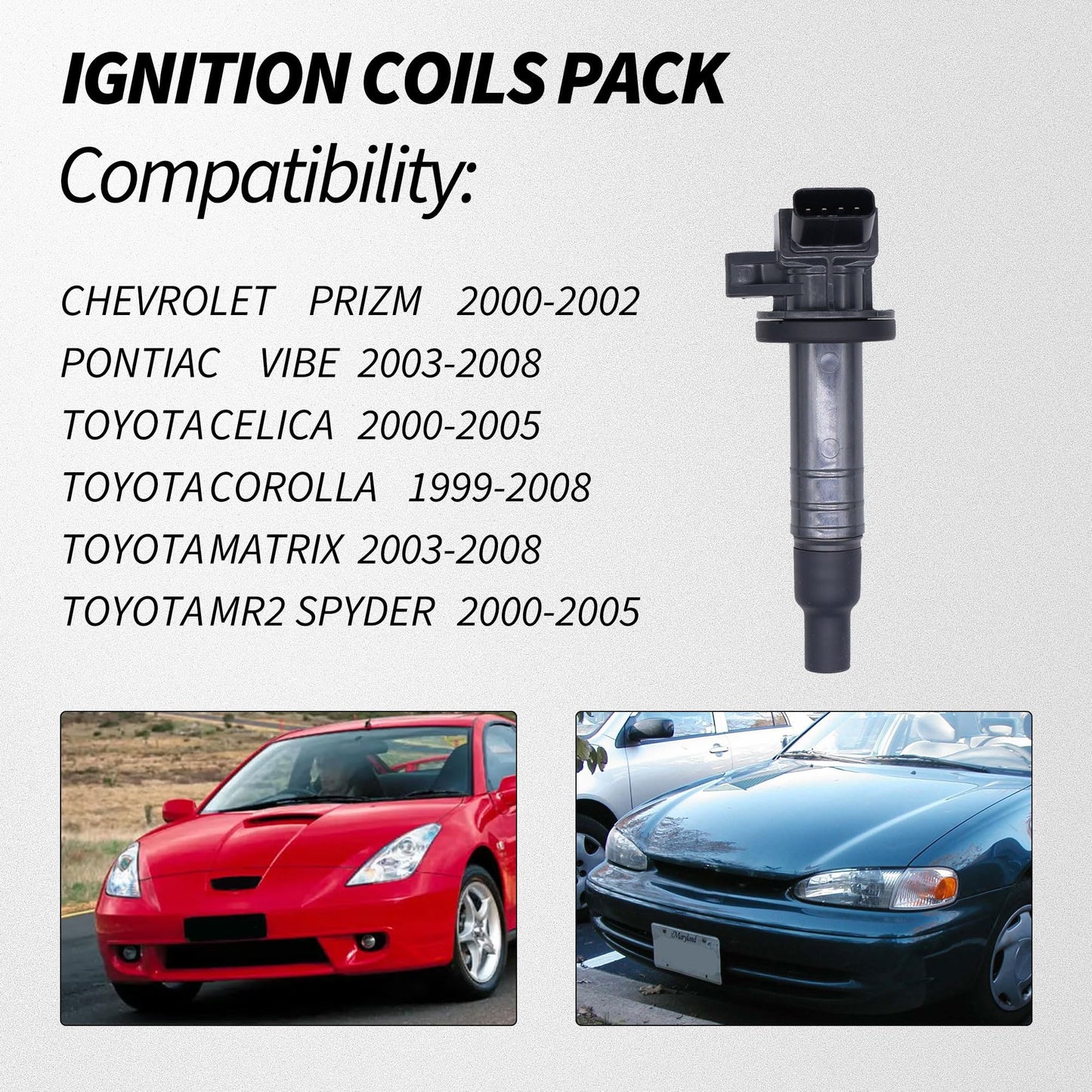 HiSport 4pcs Ignition Coil Pack - Compatible with Toyota Corolla Celica Chevy Prizm Pontiac Vibe 1.8L Replaces UF247