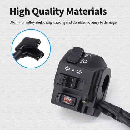 HiSport Black Universal Aluminum 7/8" 22MM Motorcycle Switch Handlebar Motorbike Horn Turn Signal Headlight Control Buttons