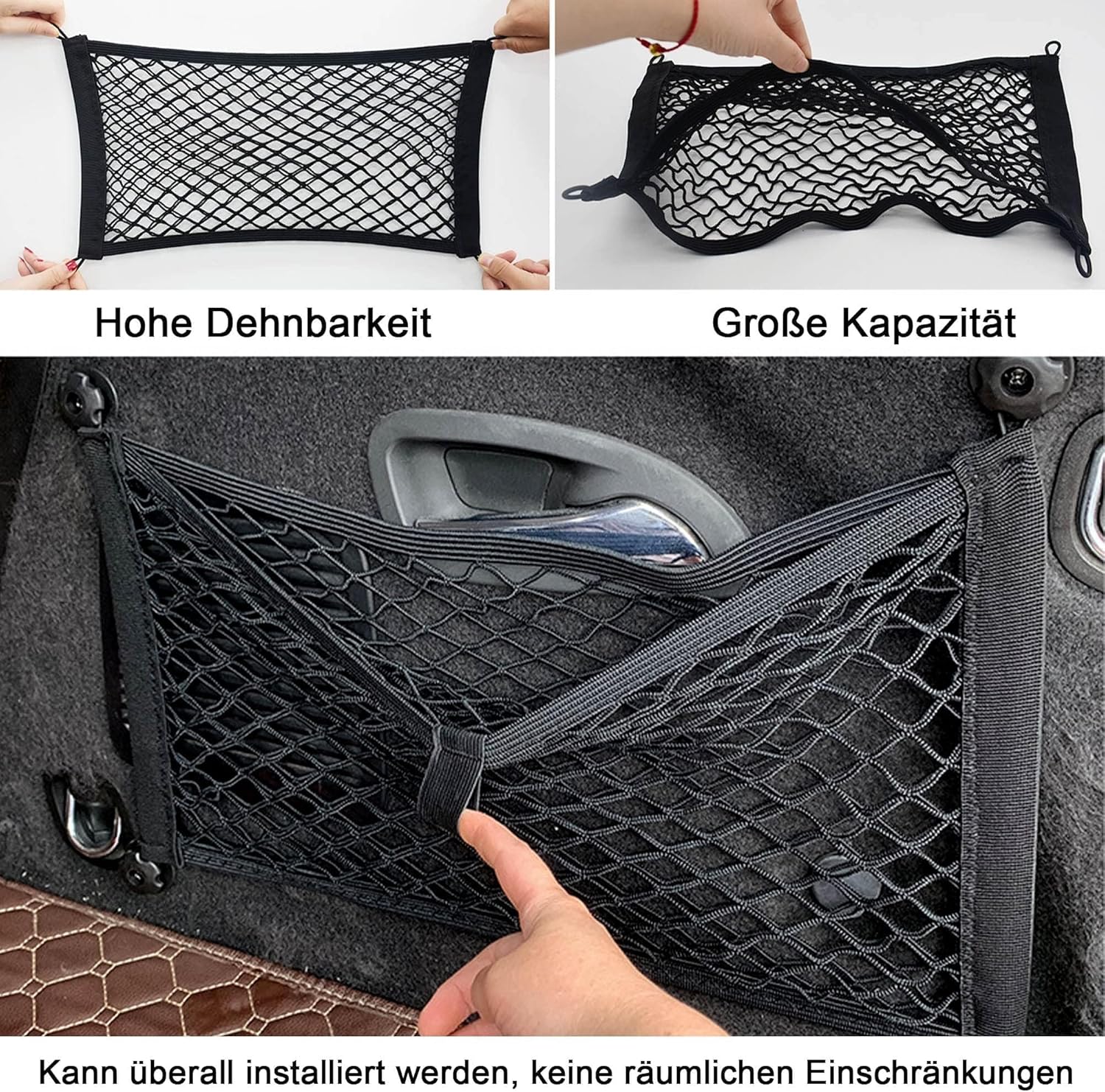 HISports Kofferraum Gepäcknetz Netztasche Auto,Universal Auto Organizer Mit 4 Klettverschlüssen 25 * 35cm Feinmaschig Organizer