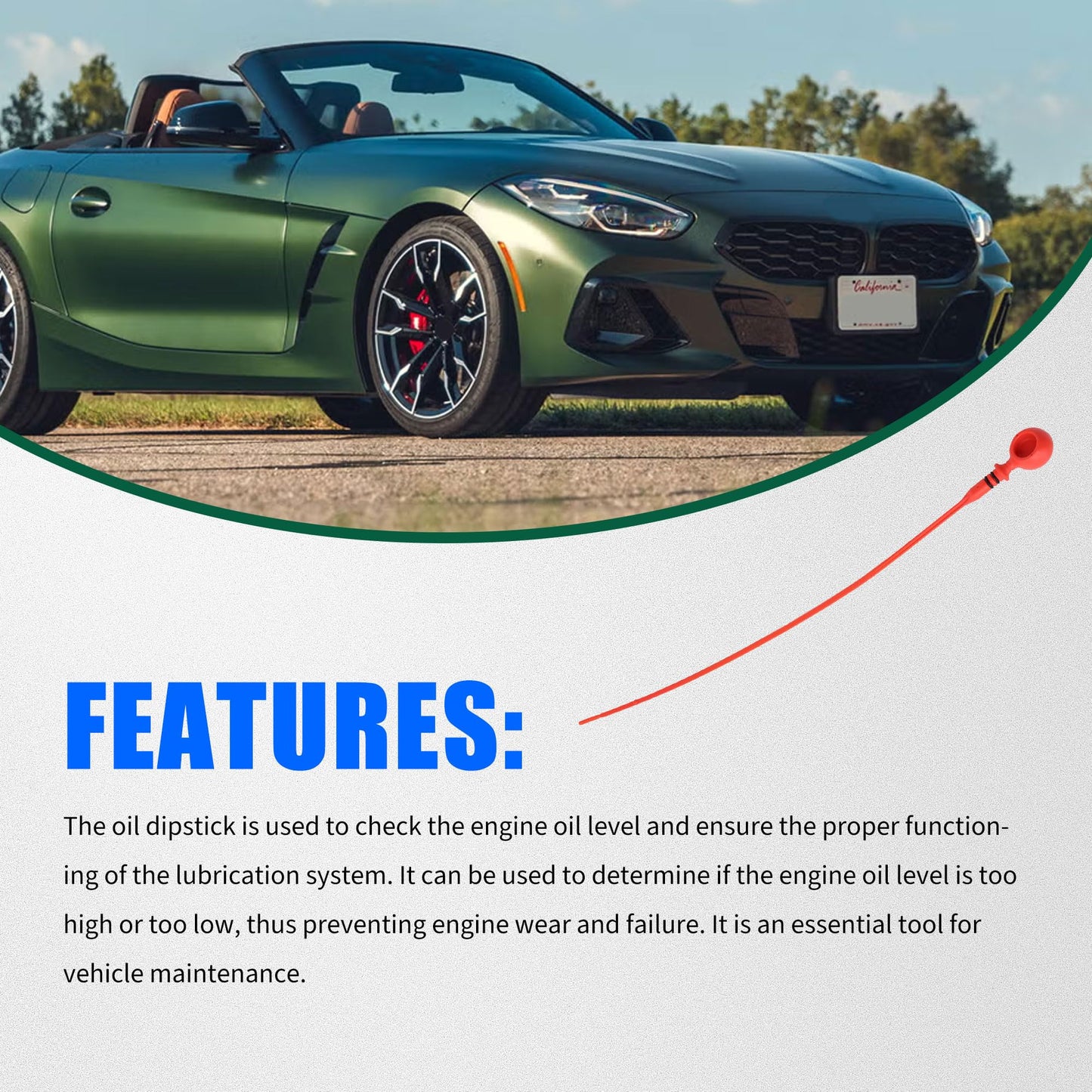 HiSport Engine Oil Dipstick Level Dip Stick - Compatible with 2006 2007 2008 2009 2010 2011 2012 2013 2014 2015 Honda Civic 1.8L L4 Gas/CNG, 2016 2017 2018 Honda HR-V 1.8L L4 Replaces 15650RNAA00