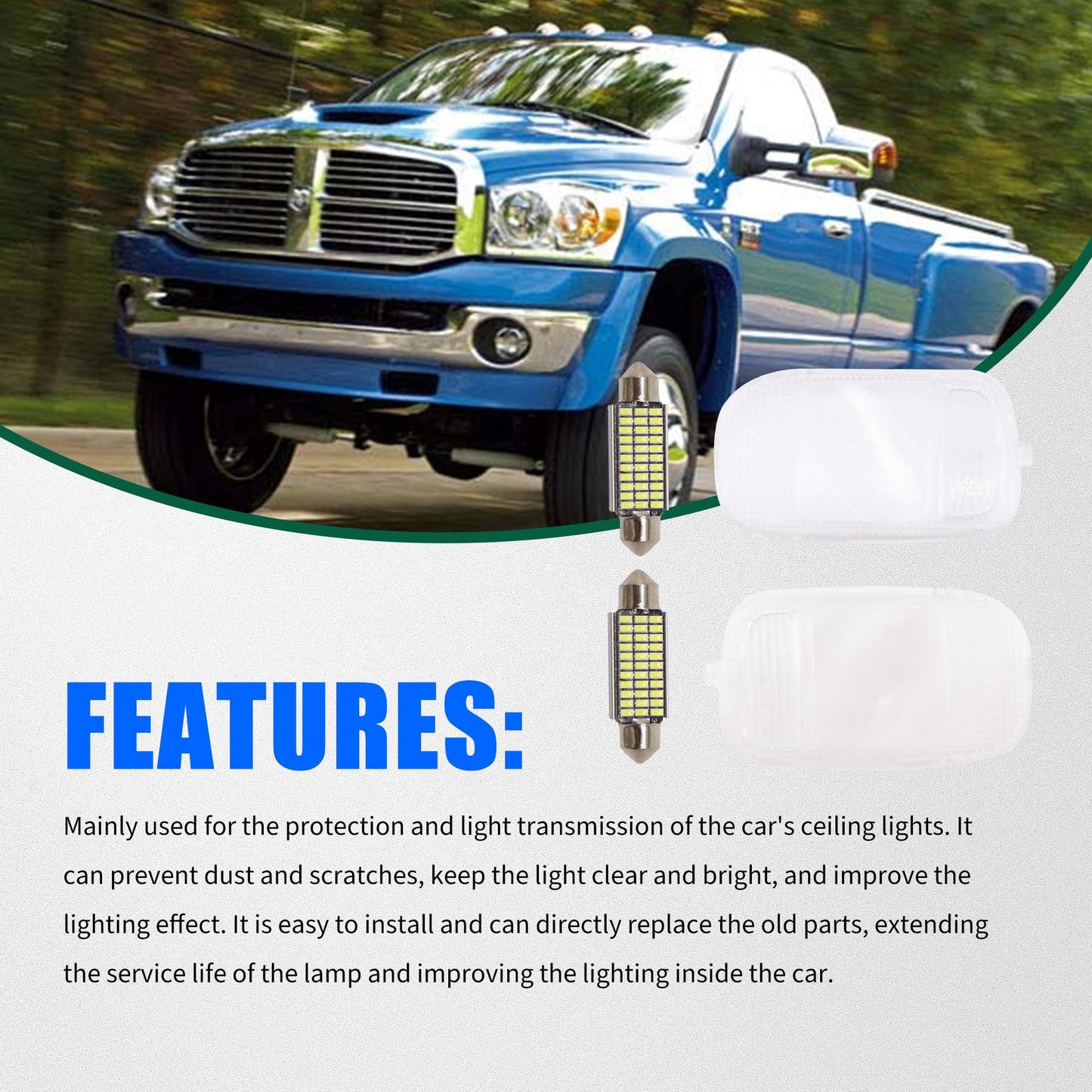 HiSport 5183271AA Overhead Console Dome Light Lens Shell Car Interior Dome Light Cover - Compatible with Dodge Ram 1500/2500/3500 Pickup Ram 4500/5500 Replaces 5183270AA