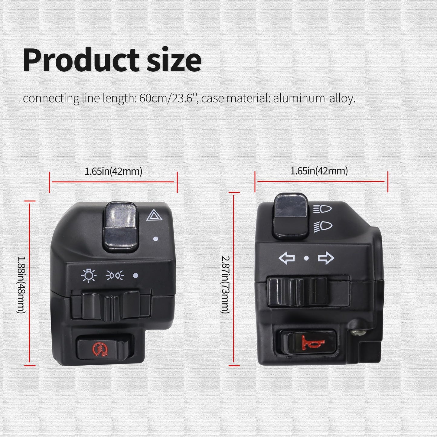 HiSport Black Universal Aluminum 7/8" 22MM Motorcycle Switch Handlebar Motorbike Horn Turn Signal Headlight Control Buttons