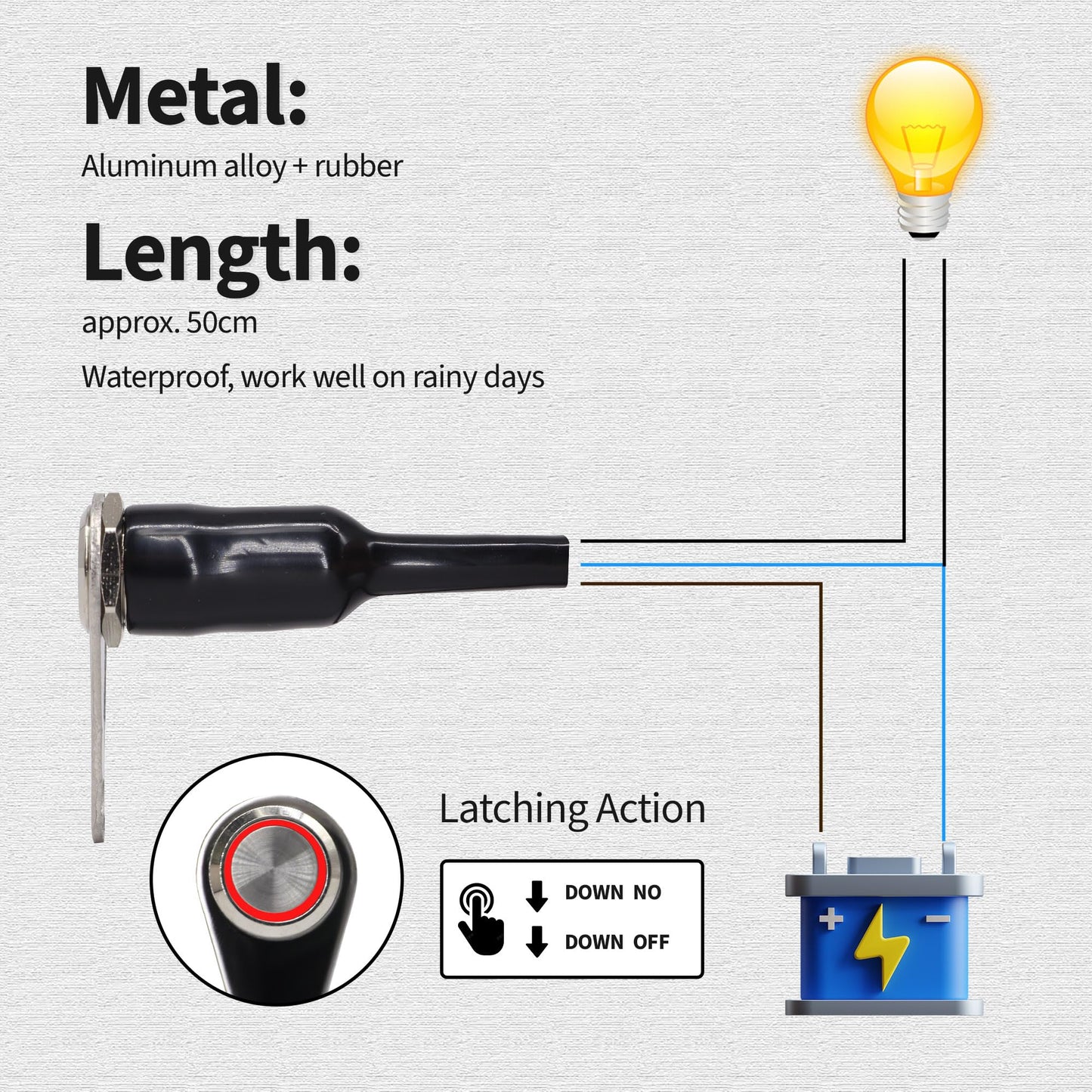 HiSport Universal Stainless Steel LED Motorcycle Switch ON-Off Handlebar Adjustable Mount Waterproof Switches Button DC 12V Fog Light (Red)