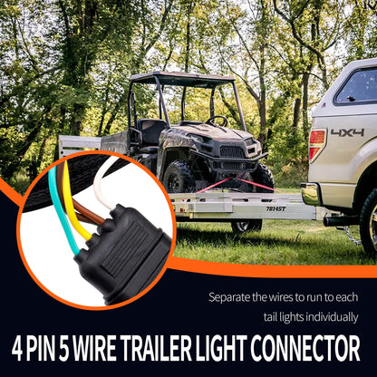 HiSport 4 Pin 5 Wire Trailer Wiring Harness 22FT Trailer Light Kit 5 Wire 4 Pin Harness Trailer Connector Wire Plug for Both-Side Taillights of Rewiring Trailer RV Boat