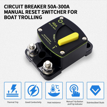 HiSport 40 Amp Circuit Breaker with Manual Reset DC 12-48V Waterproof Fuse Compatible with Boat, RV, Marine, Truck, Solar Systems & Audio - High Amperage Protection & Easy Installation