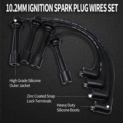HiSport B61P18140A Spark Plug Wire Set of 4- Compatible with Mazda MX-5 1.6L 1.8L Engines 90-00 10.2mm etc Improved Strength Heat Resistance - Replace B61P18140B B61P18140C BPE818140A