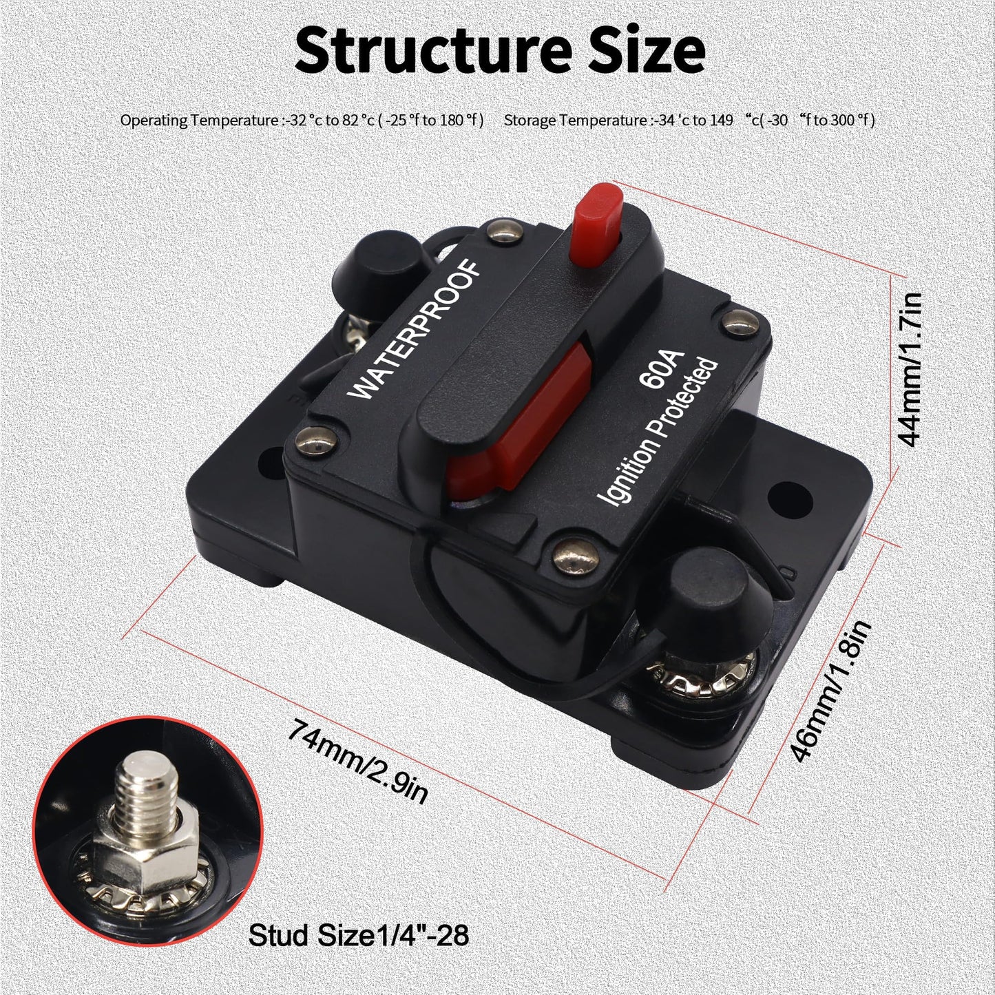 HiSport 60A AMP Circuit Breaker Fuse Holder w/Manual Reset Switch Waterproof DC 12-48V Compatible with Boat Trolling Motor Marine ATV Trailer Vehicles Stereo Audio Electronic Battery Solar System