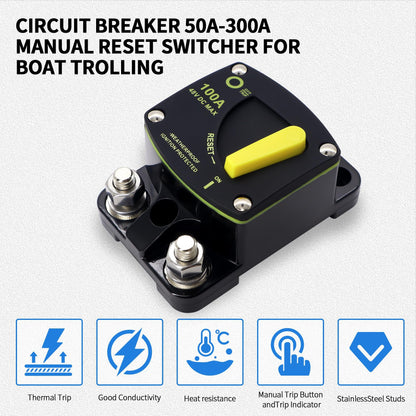 HiSport 100 Amp Circuit Breaker with Manual Reset DC 12-48V Waterproof Fuse Compatible with Boat, RV, Marine, Truck, Solar Systems & Audio - High Amperage Protection & Easy Installation