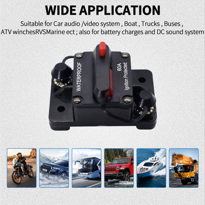HiSport 60A AMP Circuit Breaker Fuse Holder w/Manual Reset Switch Waterproof DC 12-48V Compatible with Boat Trolling Motor Marine ATV Trailer Vehicles Stereo Audio Electronic Battery Solar System