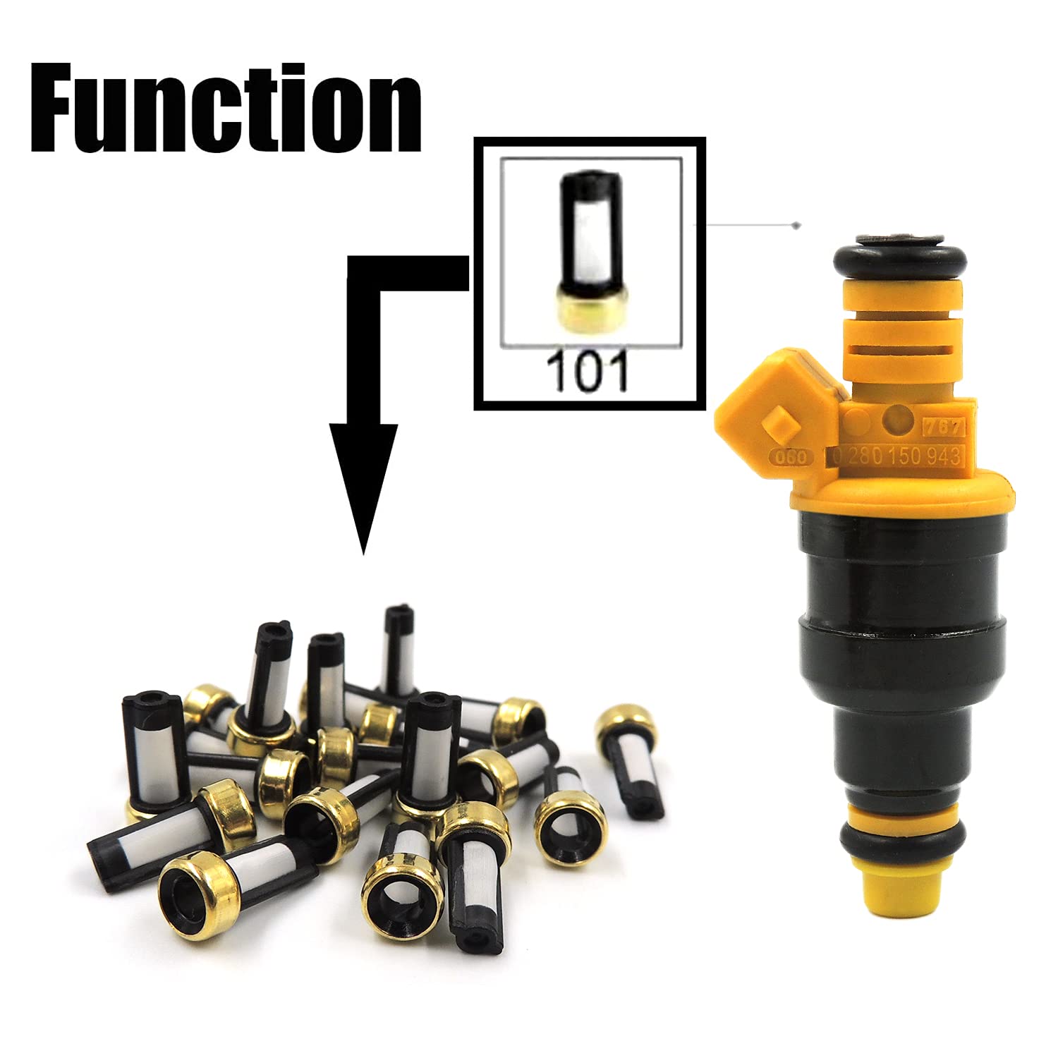 HiSport Fuel Injector 101 Micron Baskets Filter [6mm x 3mm x12mm] Universal Repair Seal Kits [20 Pcs] - HiSport