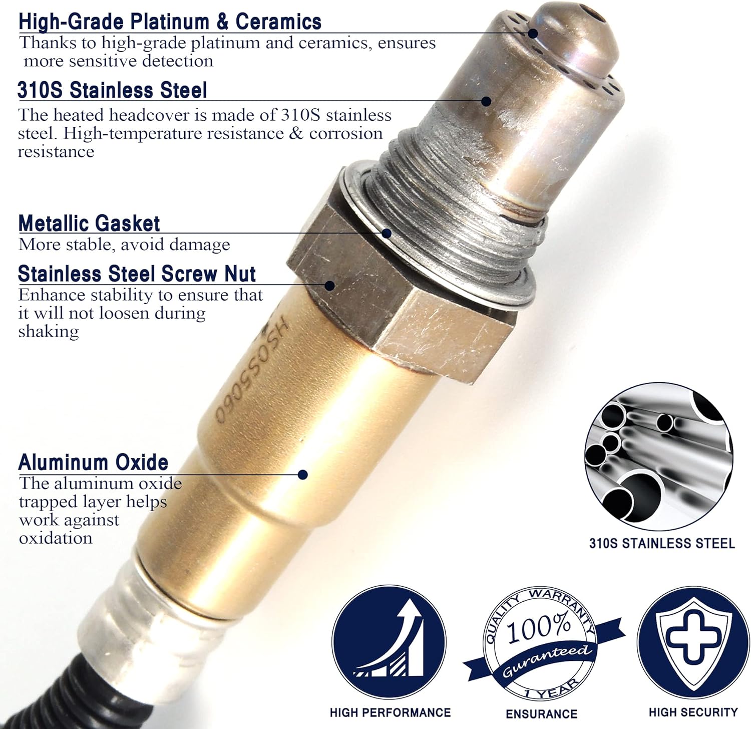 HiSport Upstream Oxygen Sensor 250-25005 - Heated 5-Wire Wideband Air Fuel Ratio O2 Sensors, Front Location, Replaces 46811311 1367823 1484862 1495746 226937S000 226937Y020 22693CD700 9470983